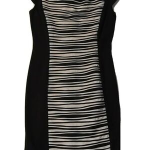 Elegant Black and Beige Striped Dress